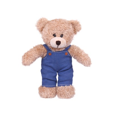 Soft Plush Tan Bear in Denim Overall