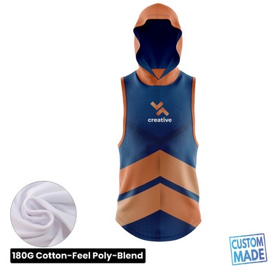 Unisex and Kids' Full Sublimation 180G Cotton-Feel Sleeveless Hooded T-Shirt