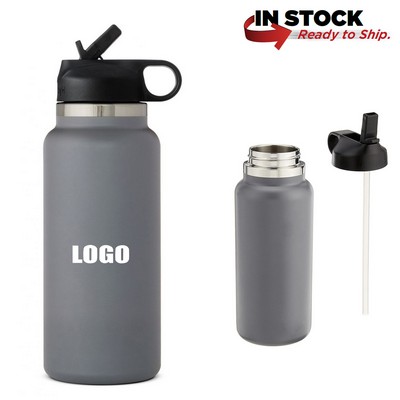 32 Oz Flask Water Bottle Straw Lid