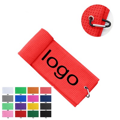 Microfiber Waffle Pattern Tri-fold Golf Towel