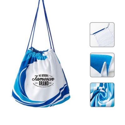 Custom 2-in-1 Microfiber Towel w/ Drawstring Backpack