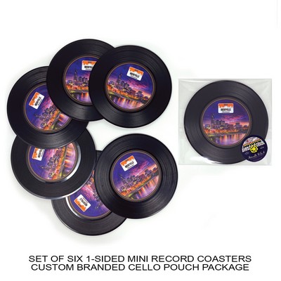 1-Sided Mini Record Coasters - Set of 6 - Custom Cello Pouch (Label on Front)