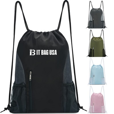 Sports Gym Water Resistant Drawstring Backpack for Women Men