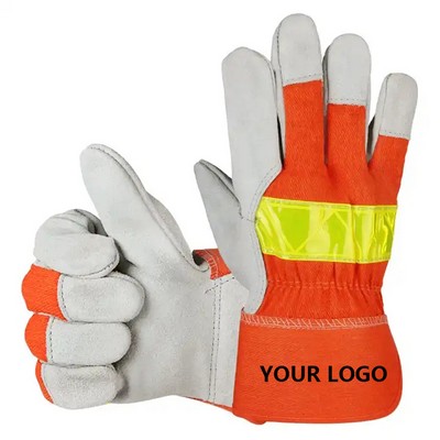 Leather Work Gloves Hi -VIS Reflective