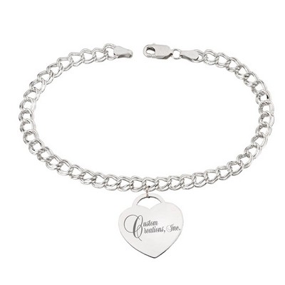 Parallel Curb Sterling Silver Bracelet w/Heart Charm