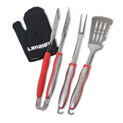 Cuisinart 3 Piece Red Grilling Tool Set w/Black Grill Glove