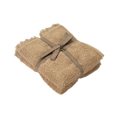 blomus FRINO 2 Tan Fringed Organic Cotton Terry Guest Hand Towel Set