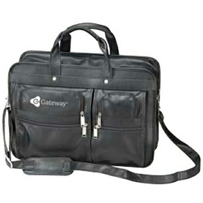 Leatherette Laptop Briefcase w/4 Zippered Front Pocket