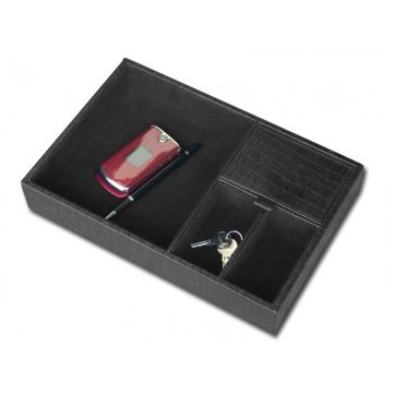 Crocodile Embossed Black Leather Standard Valet Tray