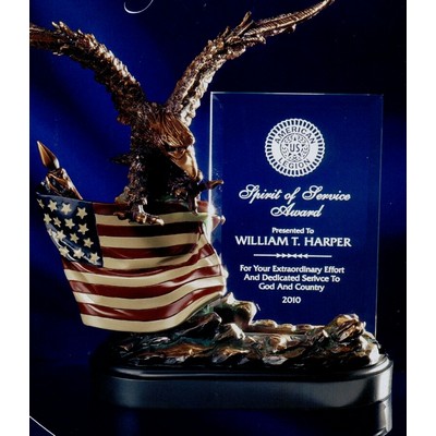 Bronze Finish Eagle Award w/ Flag & Crystal Plate (10")