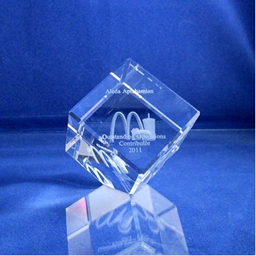 4" Beveled Jewel Cut Corner Optical Crystal Balancing Cube Award