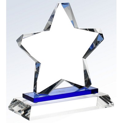 Crystal Blue Twinkle Star Award on Crystal Base, 6"x6-1/2"H