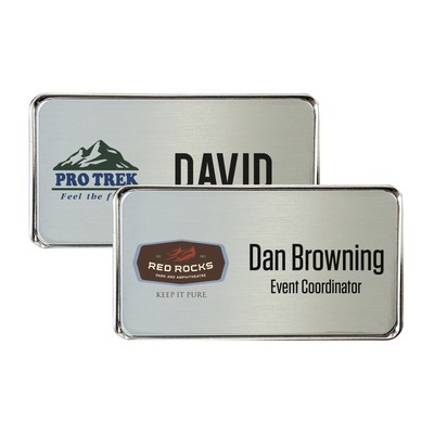 Silver Framed Name Badge w/Full Color Imprint & Personalization (2 15/16" x 1 5/8")