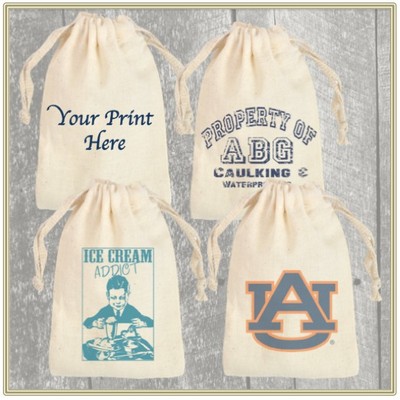 4"x 6" Custom Printed Cotton Pouch with Drawstring