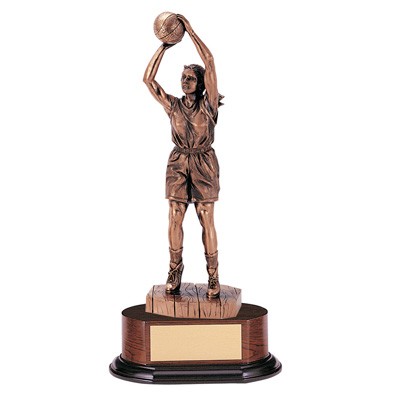 14" Electroplated Female Basketball Trophy w/Wood Base