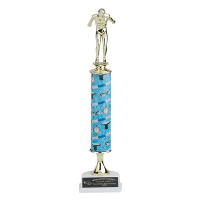 15" Swimming Single Column Sports Trophy w/Figure