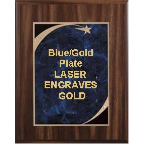 Walnut Plaque 8" x 10" - Blue/Gold - 6" x 8" Victory Star Marble Plate