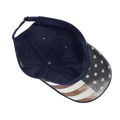 6-Panel Unstructured Garment Washed Cap With Vintage Usa Flag Undervisor