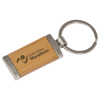 1.3" x 1.875" - Beechwood and Silver Keychains - Rectangle