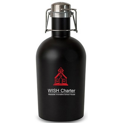 64 Oz. Matte Black Single Wall Stainless Steel Beer Growler with Swing Top