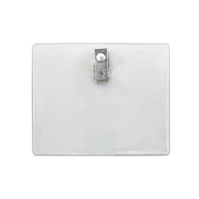 Horizontal Clear Top Load Vinyl Badge Holder w/ 2 Hole Clip