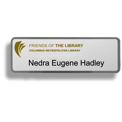 Brushed Silver Metal Frameless Nickel Badge (1"x 3")