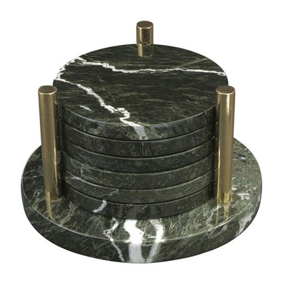 Jade Leaf Green Marble Coaster Set with Holder