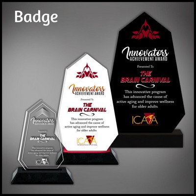 9" Badge Clear Acrylic Award with a Black Wood Base