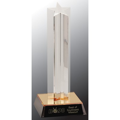 9" Clear Single Star Column Acrylic Award with Gold/Black Base