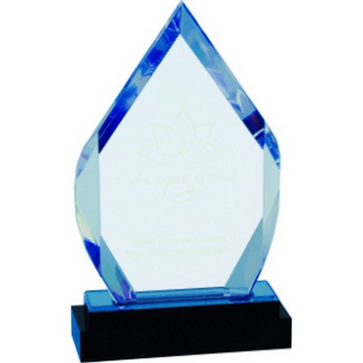 8" Blue Fusion Diamond Impress Acrylic Award with Black Glass Base