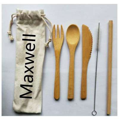 Set of 5 Wood Brownen Utensils In Pouch