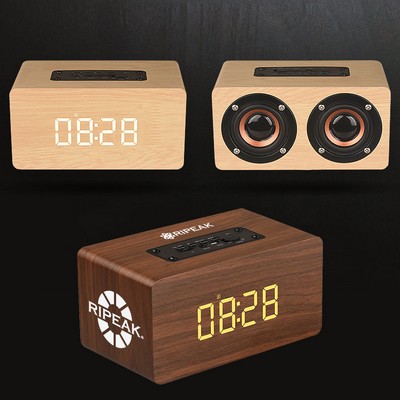 Portable Wood Time Display Wireless Speaker Alarm Clock