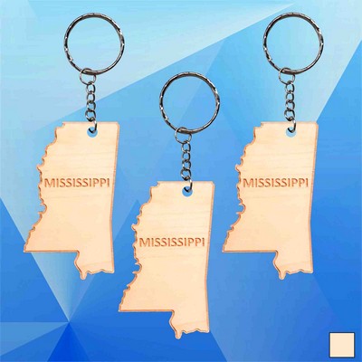 Mississippi Map Wood Key Chain