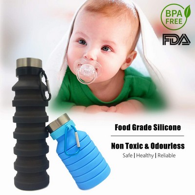 18 Oz. Collapsible Silicone Water Bottles with Carabiner