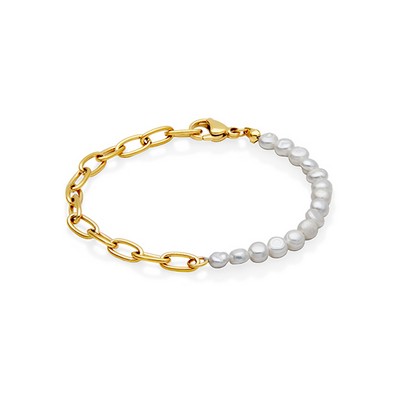 CJ Steelx Freshwater Pearl and Link Chain Bracelet - Gold