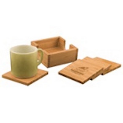 4" x 4" Bamboo Square 4-Coaster Set with Holder