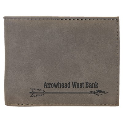 Gray Laserable Leatherette Bi-Fold Wallet w/Flip ID Display