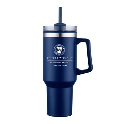 40oz Double Wall Insulated Travel Mug With Handle And Straw