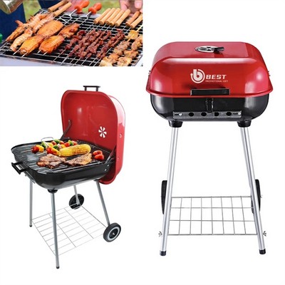 "Red Charcoal Porcelain BBQ Grill: 18-Inch Portable Cooker"