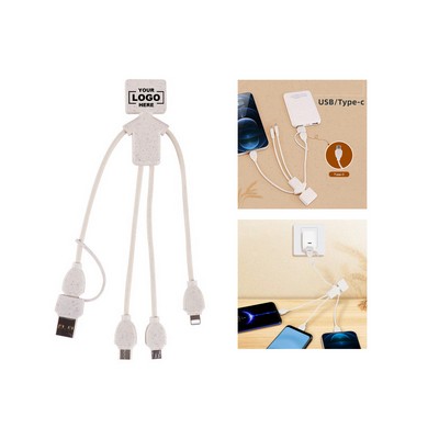 Eco Friendly Biodegradable Wheat Straw Charging Cable with Type C, Lightning and Micro USB Connector