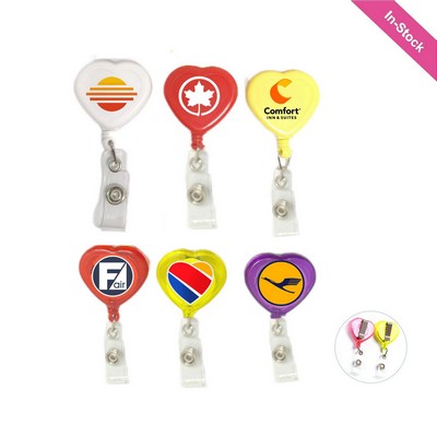 Heart-Shaped Retractable Badge Reel Holder w/ Belt Clip