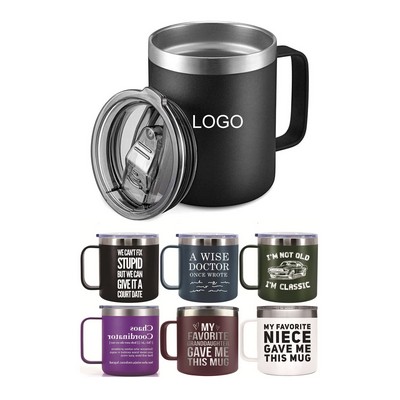 12 OZ Double-layer Thick Wall Stainless Steel Coffee Mug w/ Lid