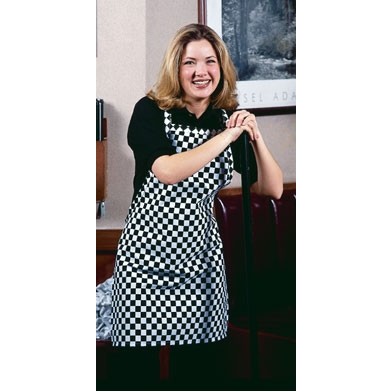 Fame® Black/White Checkerboard No Pocket Bib Apron with Neck Adjustment