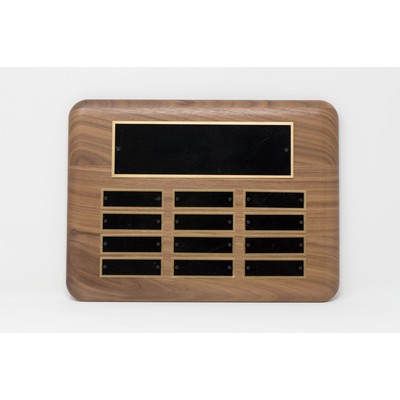 Roster Series Walnut Plaque w/ 12 Individual Black Brass Plates (9"x12")