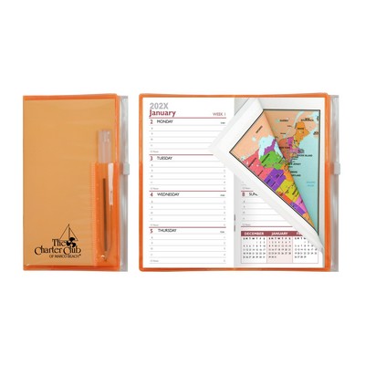 Weekly Zip Back Planner w/ Clear Pen & Zip Lock Pocket (2 Color Insert w/ Map) - Translucent Colors