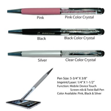 Crystal Capacitance Pen - Pink with Silver Trim (ENGRAVED)