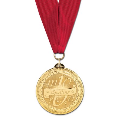 2" Spelling Brite Laser Medal w/ Grosgrain Neck Ribbon