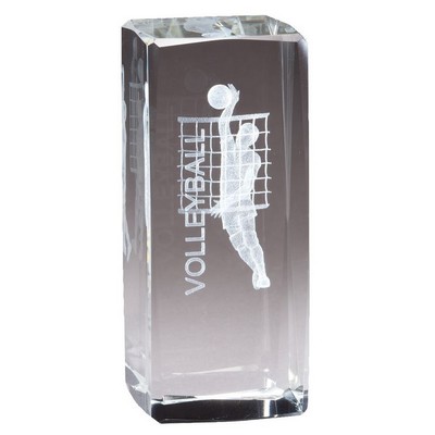 Crystal Block with 3-D Laser Volleyball, Male (2" x 4.5")