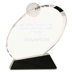 7 1/4" Clear Crystal Oblong Golf Award on Black Crystal Base