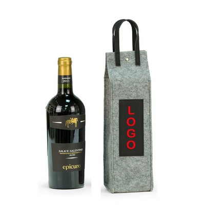 Grey Felt Single Wine Caddy with Black Leatherette Handles